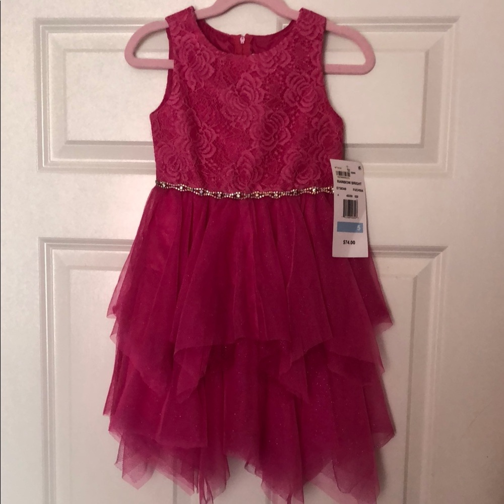 Rare Editions girls formal sleeveless dress. Lace top, tule skirt. Size 5, NWT.